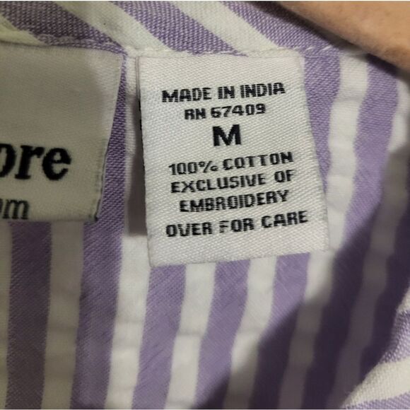 Country Store Purple Striped Floral Front Zip Cotton House Coat Robe Size M - Picture 10 of 11